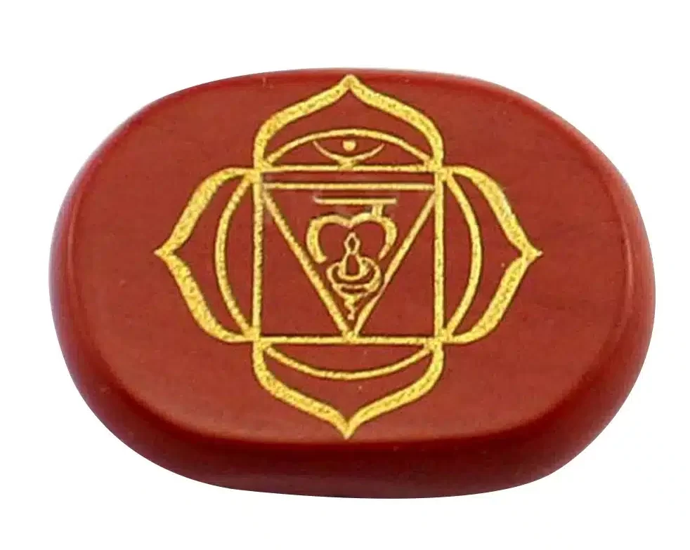 he Root Chakra (Muladhara) Red Jasper Stone is to visually represent and evoke a sense of grounding, stability, and the foundational energy associated with the Root Chakra. This image aims to convey the healing and balancing properties of the red jasper stone in relation to the Root Chakra, which is responsible for anchoring individuals to the earth, fostering feelings of safety, and supporting physical and spiritual energy. The image serves as a visual aid for meditation, chakra healing, and understanding the significance of the Root Chakra in one's overall well-being.